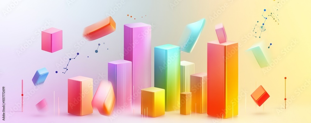 Poster colorful abstract 3d bar graph representing data trends and statistics with vibrant shapes and gradi