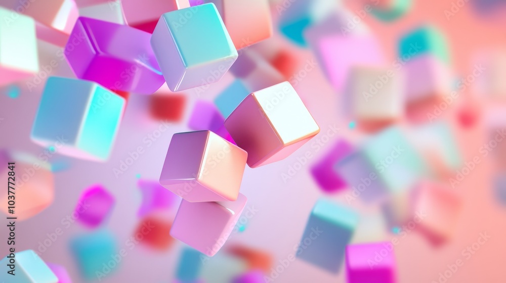 Poster colorful floating cubes create a dynamic and vibrant abstract background, perfect for creative proje