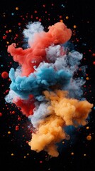 Colorful Smoke and Dust Explosion on Black Background