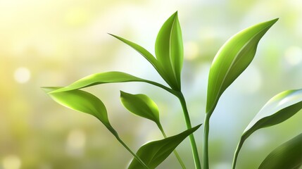 Fototapeta premium Fresh green leaves in soft light create a serene atmosphere, ideal for nature, growth, and tranquility themes.