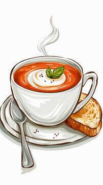 tomato soup bowl with toast clip art preview