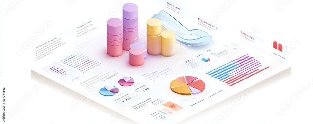 Poster stylish 3d infographic showcasing charts and graphs for data analysis and business presentation.