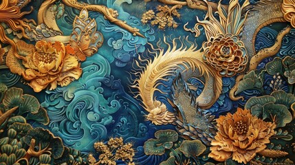 Intricate Thai Pattern with Vibrant Floral Elements