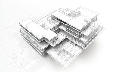Architectural blueprint of a modern multi-level building design.