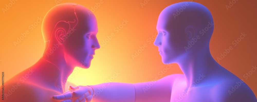Poster two abstract figures engaging in a sereneconnection. a representation of empathy and understanding i