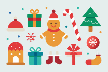Christmas, New Year holidays icon big set. Flat style collection. Vector illustration