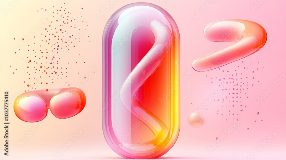 Poster vibrant abstract composition featuring translucent shapes and gradients, creating a modern and artis