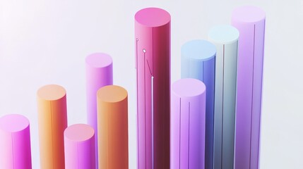 Fototapeta premium Vibrant colorful cylindrical forms arranged in varying heights. Ideal for background, design, or creativity concepts.
