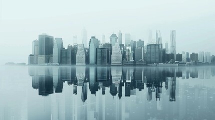 Obraz premium Serene Manhattan Skyline with Reflective Water Surface