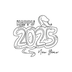 Sketch drawing of New Year 2025  celebration vector illustration. New Year 2025 with snake ornament in simple linear concept vector design. New Year 2025 celebration themes design vector illustration