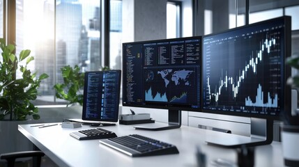 Fototapeta premium Modern Office Workspace with Multiple Computers