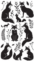 Fototapeta premium A collection of fox vector silhouettes , black silhouettes isolated on white background