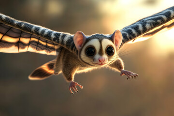 Obraz premium A cute sugar glider soaring gracefully, showcasing its unique features in a 3D cartoon illustration 
