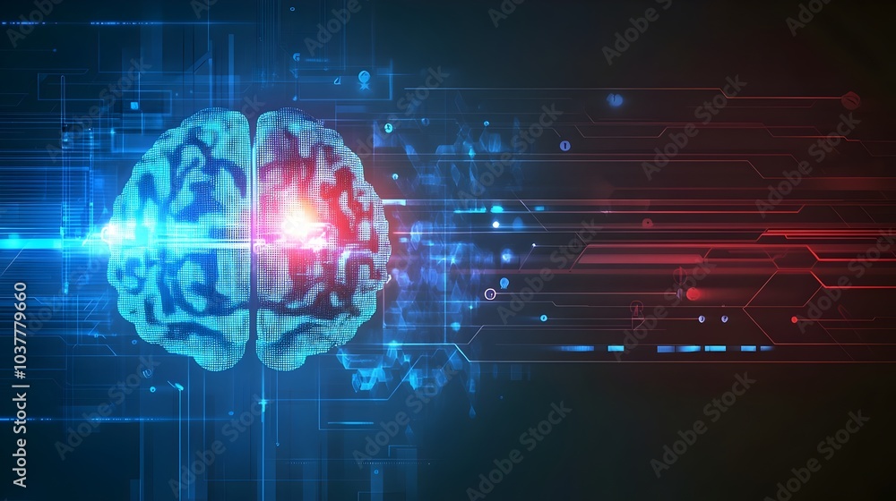 Canvas Prints technology brain futuristic cyberspace matrix on a dark and neon background