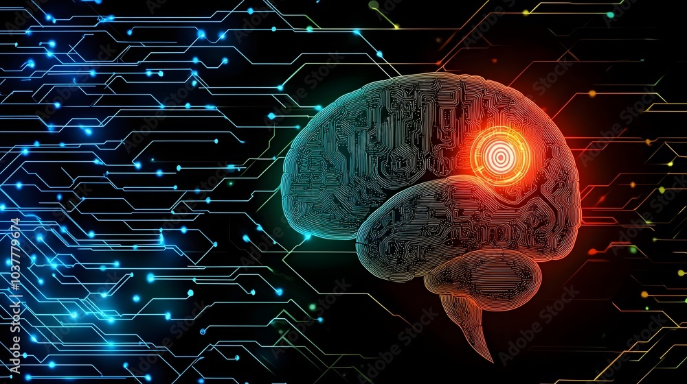 Canvas Prints technology brain futuristic cyberspace matrix on a dark and neon background