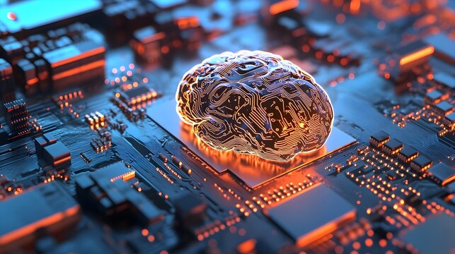 Brain on a futuristic technology background