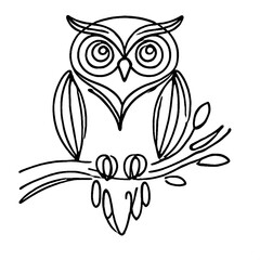 Obraz premium Minimalist One-Line Owl Illustration Sitting on Branch
