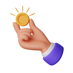 Hand holding coin 3d illustration