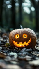 Jack-O-Lantern in the Woods.