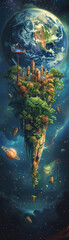 Fantasy World Floating Above Earth in Space