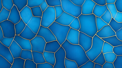 Fototapeta premium blue texture.abstract luxury blue porcelain mosaic texture with irregular geometric shapes outlined by thin gold lines, wallpapers, packaging, modern background design, digital organic backdrop