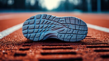 A running shoe's tread texture, outdoor setting with track markings, Dynamic style