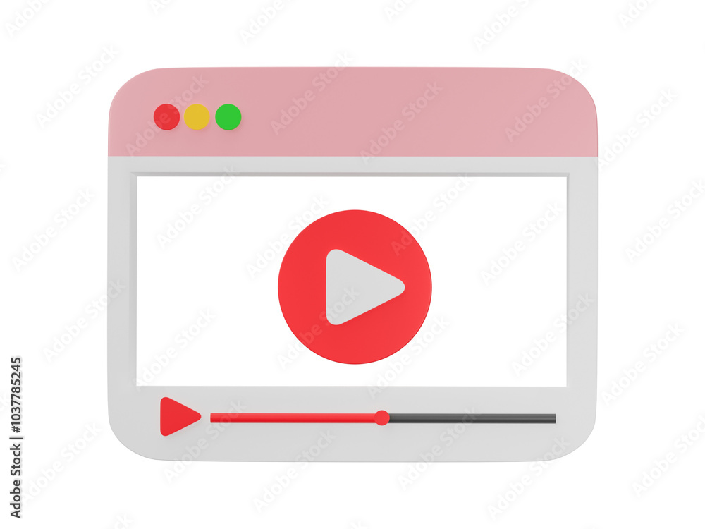 Poster 3d video media player icon isolated on transparent background