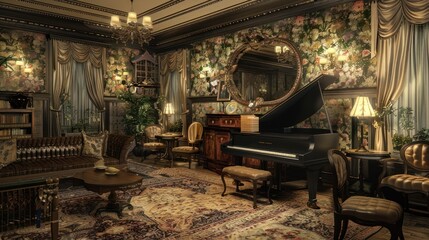 Victorian Living Room with Grand Piano