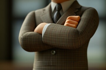 A man in a suit is standing with his arms crossed
