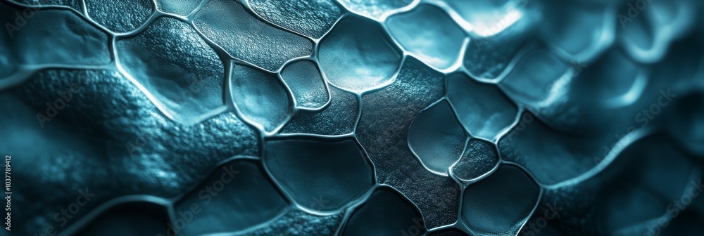 Poster abstract close-up of textured blue surface with intricate patterns, resembling scales or cells, crea