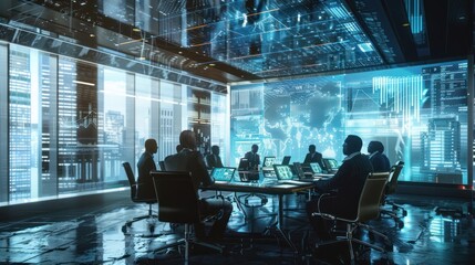 Business Meeting with Global Data Visualization
