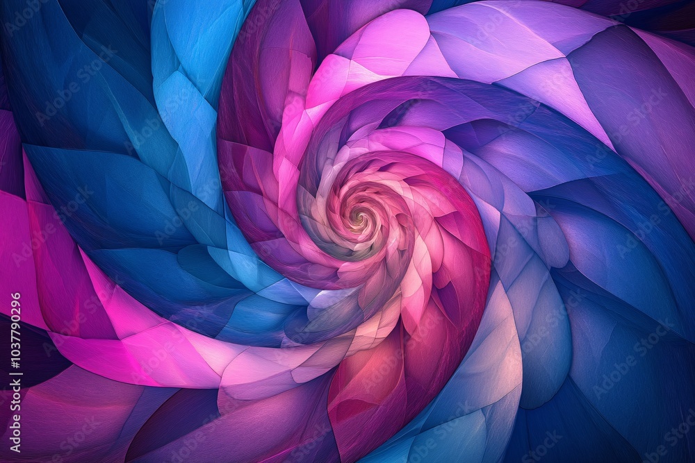 Poster abstract spiral pattern with colorful gradient in shades of blue, pink, and purple. a dynamic and ca