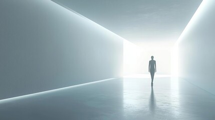 Fototapeta premium Introvert Solitude Minimalism Solitary figure looking at a clear sky through a window, minimalist home, flat design illustration