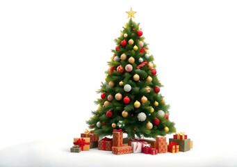 Obraz premium Christmas tree isolated on the white background, white snow, Christmas tree and Gift boxes.