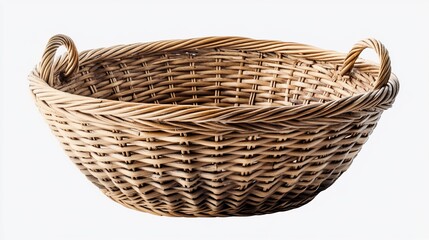 Obraz premium A wicker basket with two handles isolated on a white background.