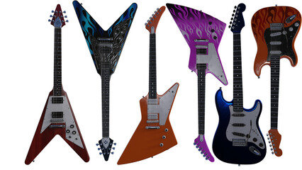 3d render set of electric guitars