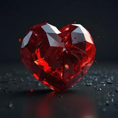 Breaking Red Crystal Heart with Scattered Shards