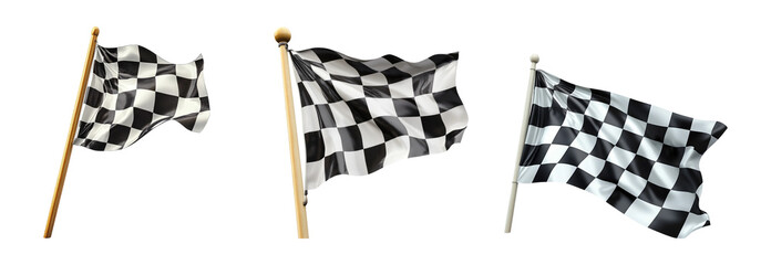 Isolated Checkered Flags on Transparent Background