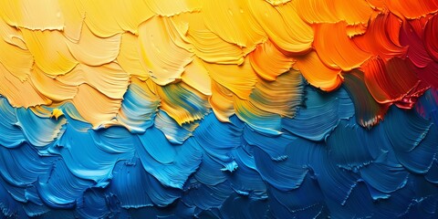 Obraz premium Vibrant hues of orange and blue blend beautifully in textured acrylic painting. Generative AI