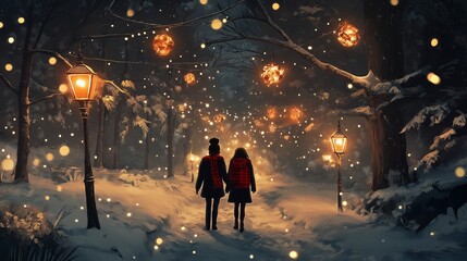 couple in love in christmas time