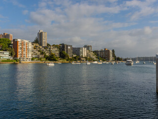 Obraz premium Double Bay and Rose Bay a beautiful affluent and wealthy suburb on Sydney Harbour with small beach and yachts lining the foreshores Sydney NSW Australia