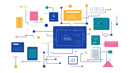 Network connection of various items, concept of interconnected technology