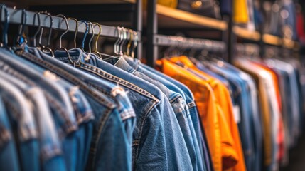 Blue Denim Jackets on a Clothes Rack