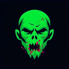 bloody zombie head logo, icon, Halloween, scary, evil, undead, blood, death, horror, creepy, monster, gore, skull, dark, nightmare, scream, terrifying, haunted, fear, brutal, grotesque, macabre, green
