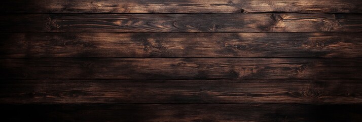 Naklejka premium A textured wooden surface with dark, rich tones, featuring natural grain patterns and a rustic, aged appearance.