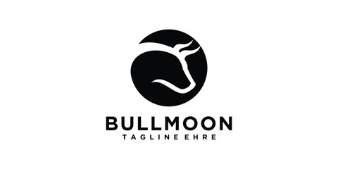 logo design combination of bull head with moon, circle, horns, logo design vector, symbol, icon, idea, creative.