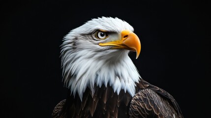 Obraz premium Detailed portrait of a majestic eagle against a dark background.