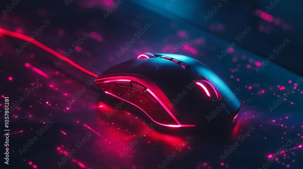 Aufkleber clean composition with a glowing gaming mouse resting on a textured mouse pad, ready for performance