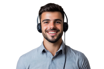 PNG image of Man with headset, call center and contact us with smile