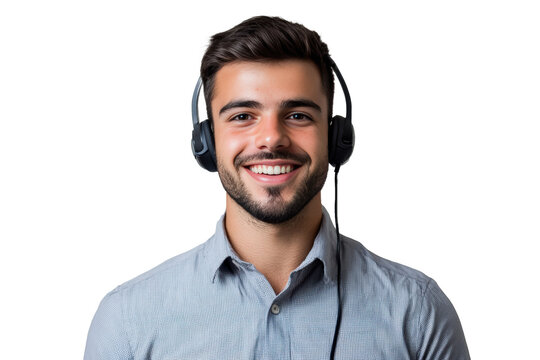 PNG image of Man with headset, call center and contact us with smile